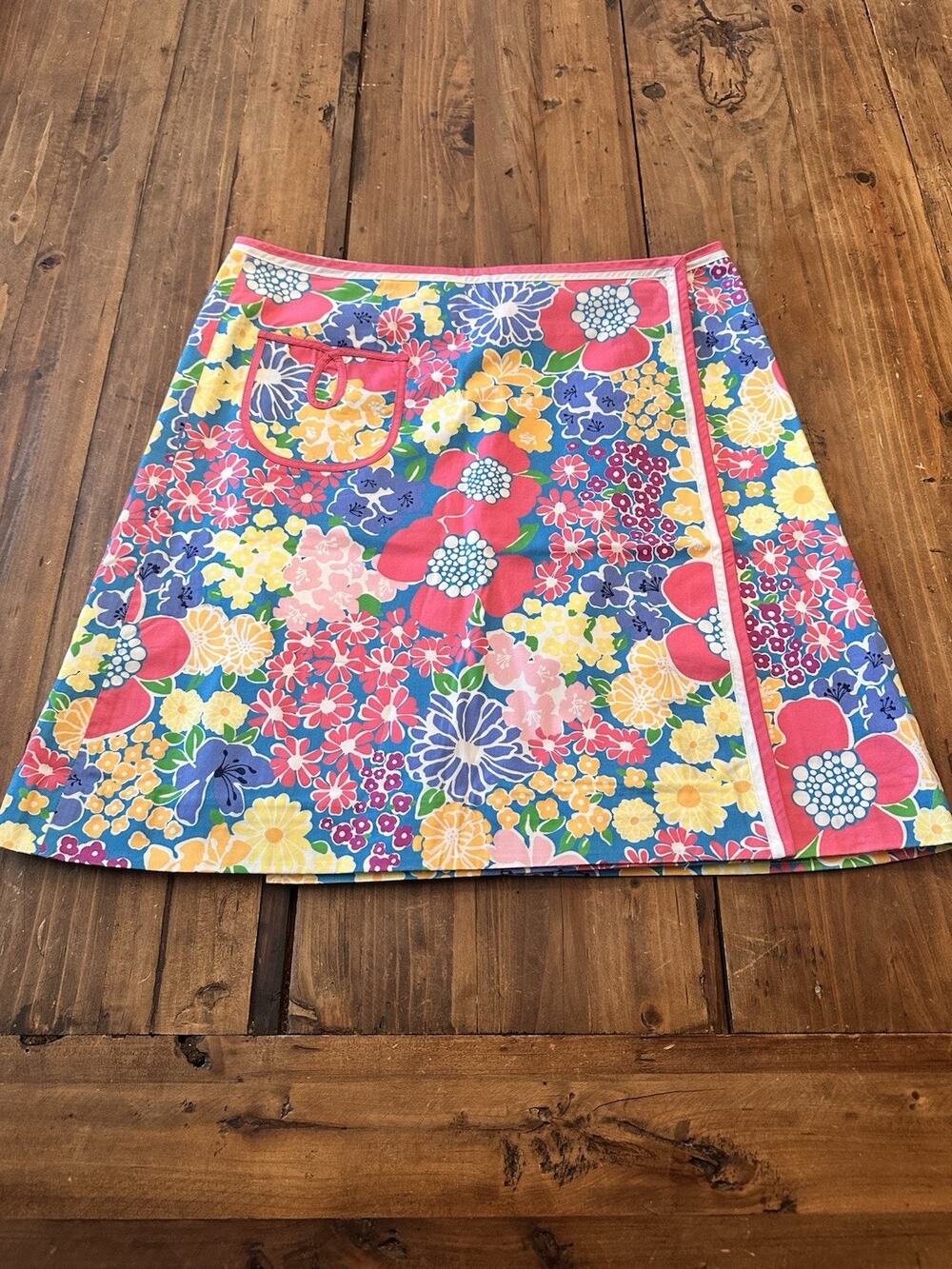 Vintage Lilly Pulitzer Skirt Size 4 Mini Floral Wrap Bright Lined Cotton Coastal